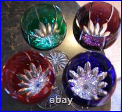 Set 4 AJKA Castile Albinka MULTI COLORED Cut Crystal Wine Goblets Glasses 8 1/4