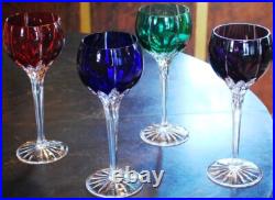 Set 4 AJKA Castile Albinka MULTI COLORED Cut Crystal Wine Goblets Glasses 8 1/4