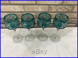 Set 4 Aqua Cut to Clear Bohemian Crystal 8 1/4 Wine Glasses Goblets