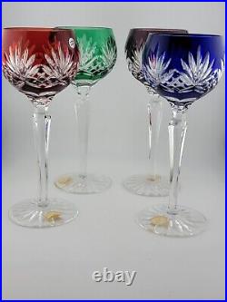 Set 4 Crystal Clear Industries Cut to Clear Colored Hock Wine Goblets Hungary