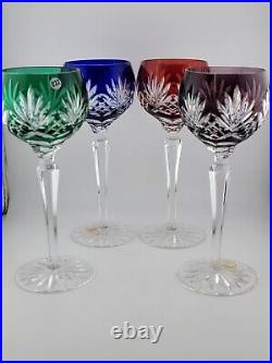 Set 4 Crystal Clear Industries Cut to Clear Colored Hock Wine Goblets Hungary