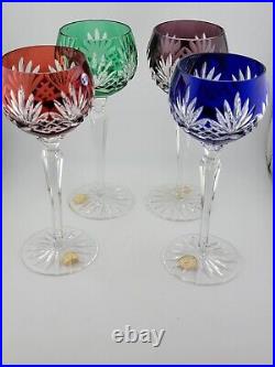 Set 4 Crystal Clear Industries Cut to Clear Colored Hock Wine Goblets Hungary