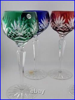 Set 4 Crystal Clear Industries Cut to Clear Colored Hock Wine Goblets Hungary