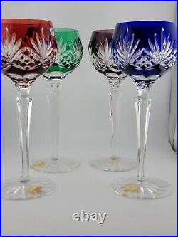 Set 4 Crystal Clear Industries Cut to Clear Colored Hock Wine Goblets Hungary