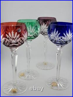 Set 4 Crystal Clear Industries Cut to Clear Colored Hock Wine Goblets Hungary