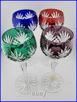 Set 4 Crystal Clear Industries Cut to Clear Colored Hock Wine Goblets Hungary