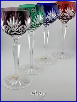 Set 4 Crystal Clear Industries Cut to Clear Colored Hock Wine Goblets Hungary