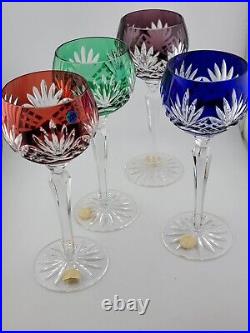 Set 4 Crystal Clear Industries Cut to Clear Colored Hock Wine Goblets Hungary