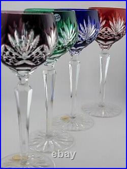 Set 4 Crystal Clear Industries Cut to Clear Colored Hock Wine Goblets Hungary