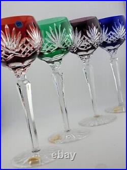 Set 4 Crystal Clear Industries Cut to Clear Colored Hock Wine Goblets Hungary