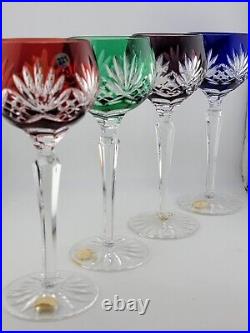 Set 4 Crystal Clear Industries Cut to Clear Colored Hock Wine Goblets Hungary