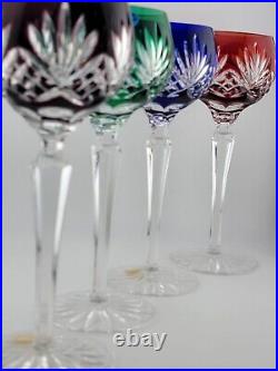 Set 4 Crystal Clear Industries Cut to Clear Colored Hock Wine Goblets Hungary