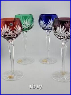 Set 4 Crystal Clear Industries Cut to Clear Colored Hock Wine Goblets Hungary