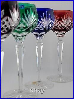 Set 4 Crystal Clear Industries Cut to Clear Colored Hock Wine Goblets Hungary