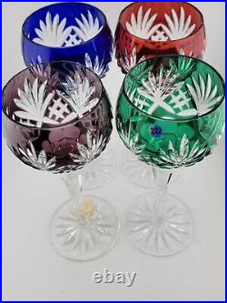 Set 4 Crystal Clear Industries Cut to Clear Colored Hock Wine Goblets Hungary