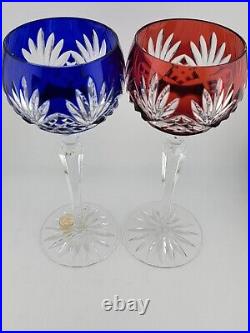 Set 4 Crystal Clear Industries Cut to Clear Colored Hock Wine Goblets Hungary