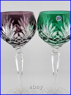 Set 4 Crystal Clear Industries Cut to Clear Colored Hock Wine Goblets Hungary