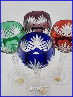 Set 4 Crystal Clear Industries Cut to Clear Colored Hock Wine Goblets Hungary