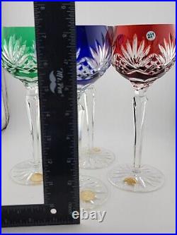 Set 4 Crystal Clear Industries Cut to Clear Colored Hock Wine Goblets Hungary