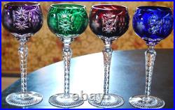 Set 4 MULTI COLORED Hock Wine Goblets Glasses MULTICOLORED CUT GRAPE 8 1/4