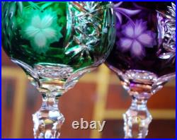 Set 4 MULTI COLORED Hock Wine Goblets Glasses MULTICOLORED CUT GRAPE 8 1/4