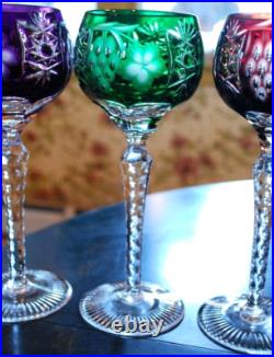 Set 4 MULTI COLORED Hock Wine Goblets Glasses MULTICOLORED CUT GRAPE 8 1/4