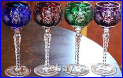 Set 4 MULTI COLORED Hock Wine Goblets Glasses MULTICOLORED CUT GRAPE 8 1/4