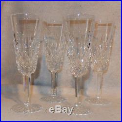 Set 4 Signed Vintage Waterford Crystal LISMORE Champagne Flutes Stemware Glass