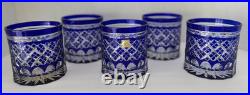 Set 5 Crystal Glass Edo Kiriko Hand-Cut Blue Byron Craft 3.5 Old Fashion Japan