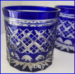 Set 5 Crystal Glass Edo Kiriko Hand-Cut Blue Byron Craft 3.5 Old Fashion Japan