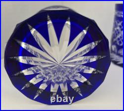 Set 5 Crystal Glass Edo Kiriko Hand-Cut Blue Byron Craft 3.5 Old Fashion Japan