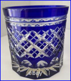 Set 5 Crystal Glass Edo Kiriko Hand-Cut Blue Byron Craft 3.5 Old Fashion Japan