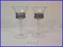 Set/5 H. C. Fry Black Reeded Crystal 5.5 Goblets, c. 1920's