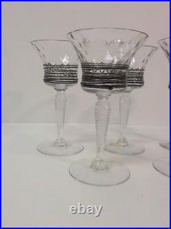 Set/5 H. C. Fry Black Reeded Crystal 5.5 Goblets, c. 1920's