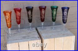 Set 6 Bohemia czech crystal glass champagne long glasses original boxed 60s