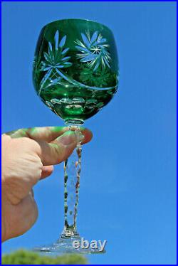 Set 6 Bohemia czech crystal glass wine glasses multi coloured original boxed 60s