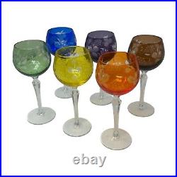 Set 6 Bohemian Czech Cut to Clear Crystal Hock Wine Glasses Goblet 7 1/4 Color