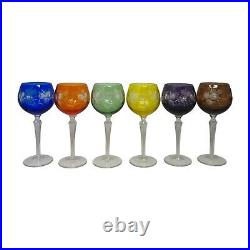 Set 6 Bohemian Czech Cut to Clear Crystal Hock Wine Glasses Goblet 7 1/4 Color