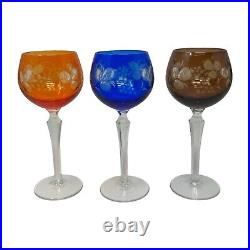 Set 6 Bohemian Czech Cut to Clear Crystal Hock Wine Glasses Goblet 7 1/4 Color