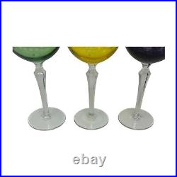 Set 6 Bohemian Czech Cut to Clear Crystal Hock Wine Glasses Goblet 7 1/4 Color