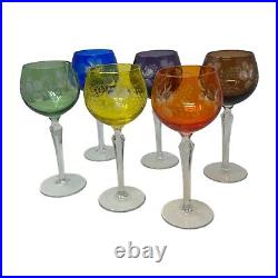 Set 6 Bohemian Czech Cut to Clear Crystal Hock Wine Glasses Goblet 7 1/4 Color