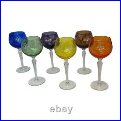 Set 6 Bohemian Czech Cut to Clear Crystal Hock Wine Glasses Goblet 7 1/4 Color