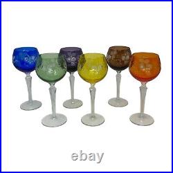 Set 6 Bohemian Czech Cut to Clear Crystal Hock Wine Glasses Goblet 7 1/4 Color