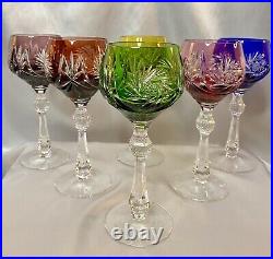 Set (6) Bohemian Czech Cut to Clear Crystal Wine Glasses Hortensia Poland