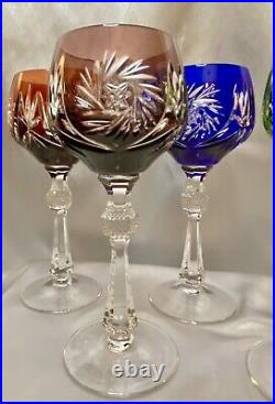 Set (6) Bohemian Czech Cut to Clear Crystal Wine Glasses Hortensia Poland
