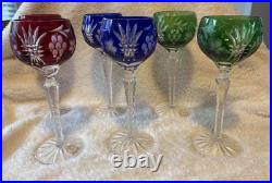 Set 6 Crystal Clear Industries Colored Hock Wine Goblets, Red, Blue and Green