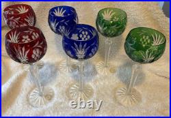 Set 6 Crystal Clear Industries Colored Hock Wine Goblets, Red, Blue and Green