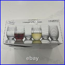 Set 6 Mikasa Cheers Stemless Wine Glasses Lead Free Crystal 6 Designs New w Box