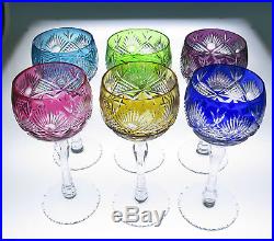 Set 6 Quality Cut To Clear Wine Hock Multi-Color Crystal Glasses Bohemian French