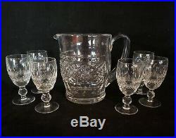 Set 6 Signed Waterford Crystal Colleen Sherry Port Wine Glasses + Pitcher